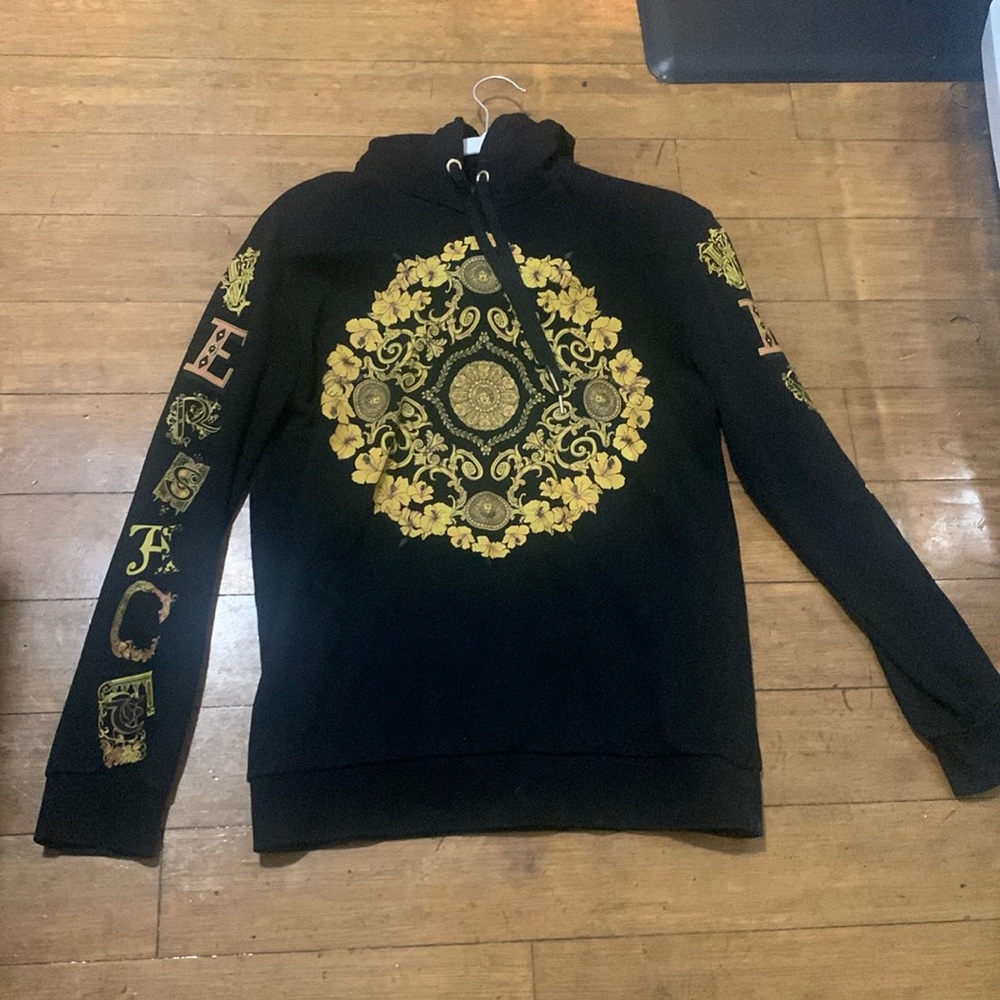 Versace gold floral print pull-over hoodie